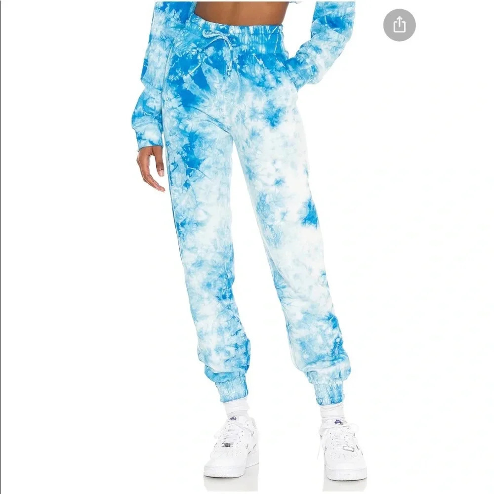 NWT Frankie’s Bikinis blue white tie dye joggers sz lg